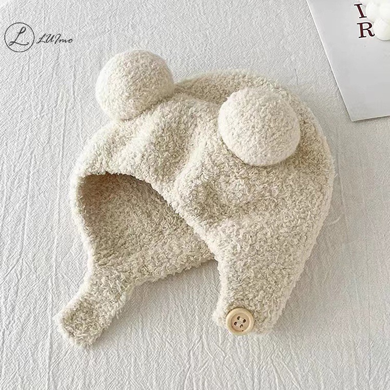Luimo Mũ Len Lông Cừu Mềm Mại Bảo Vệ Tai Giữ Ấm Mùa Đông Cho Bé Sơ Sinh