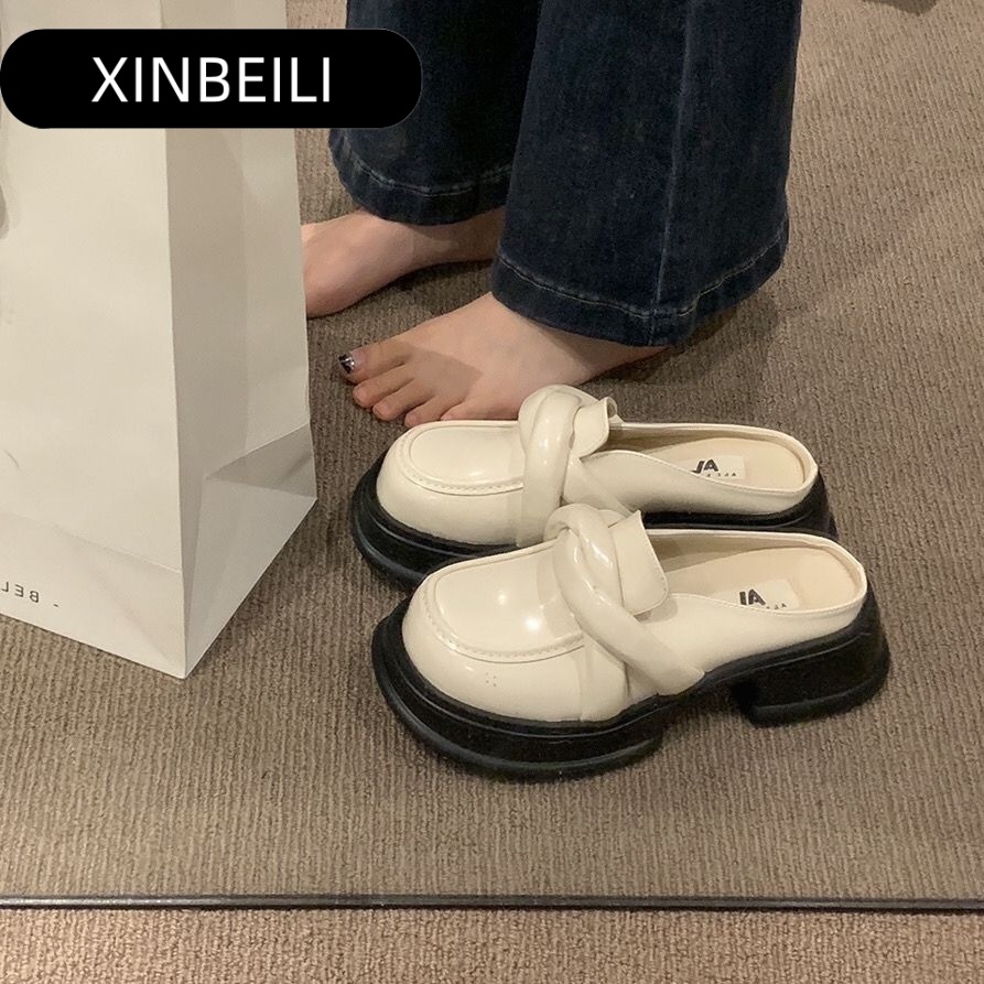 Dép sục Mary Jane XINBEILI 23081213 bằng da mềm gót cao đế êm thời trang lolita cho nữ