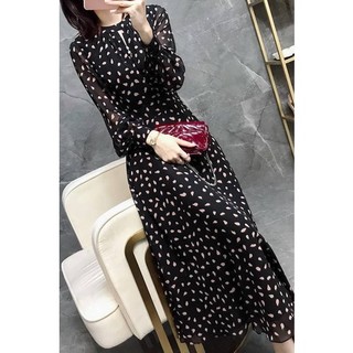 Đầm Dài Chấm Bi Tay Dài Phong Cách Hàn Quốc Thời Trang Xuân Hè Mới 2020