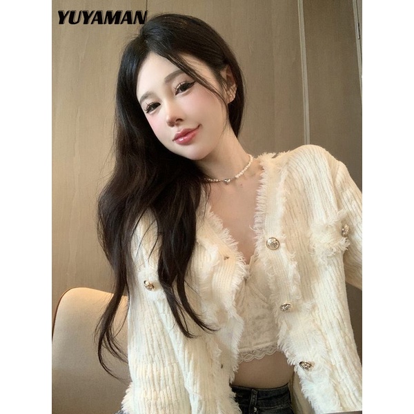 YUYAMAN Áo Len áo khoác cardigan Comfortable hàn quốc Korean Trendy WXF23916GE 50Z231214