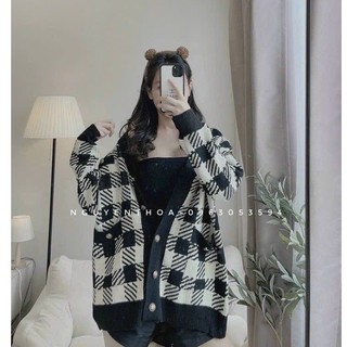 Áo Khoác Len Nữ Phong Cách Cardigan Phối Màu Caro -TH