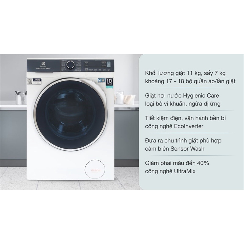 Máy giặt 11kg sấy 7kg Electrolux Inverter 11 kg EWW1142Q7WB 2021 - Thái Lan