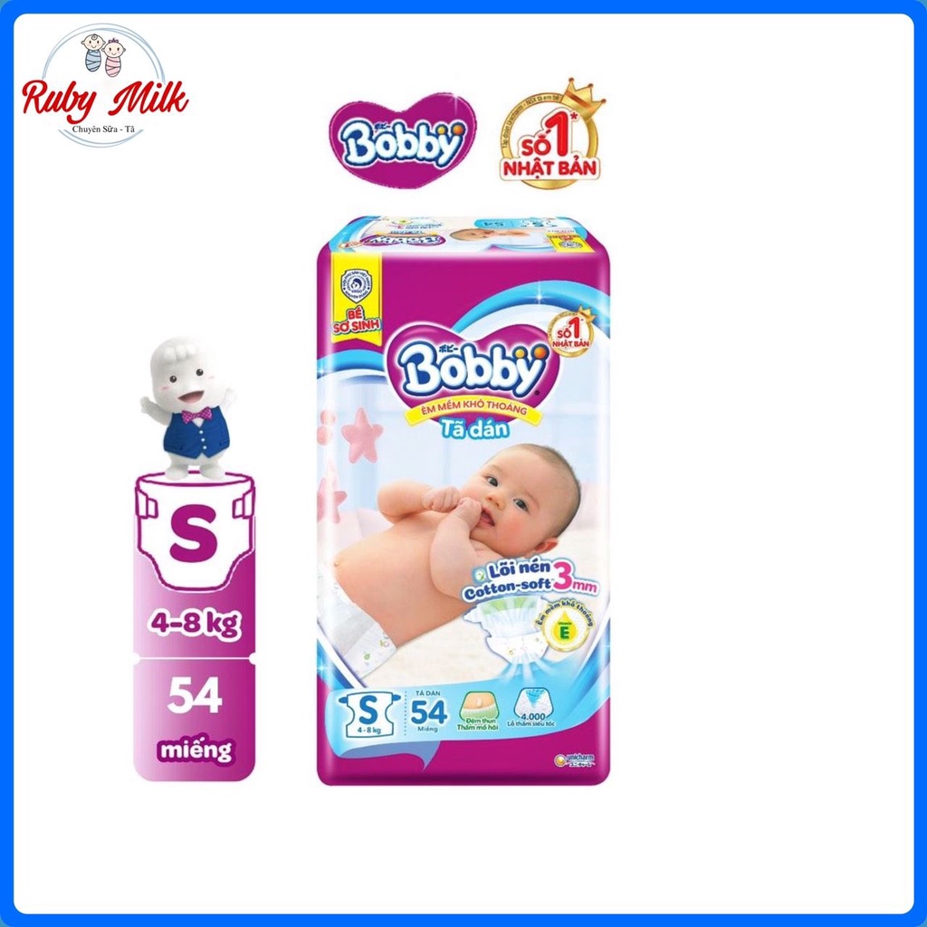 Tã dán Bobby size S54 miếng (Cho bé 4 - 8kg)