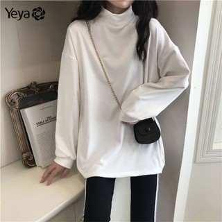 Áo Nhung Tay Dài Hai Mặt Cổ Lọ Màu Sắc Trơn Phong Cách Hàn Quốc Cho Nữ