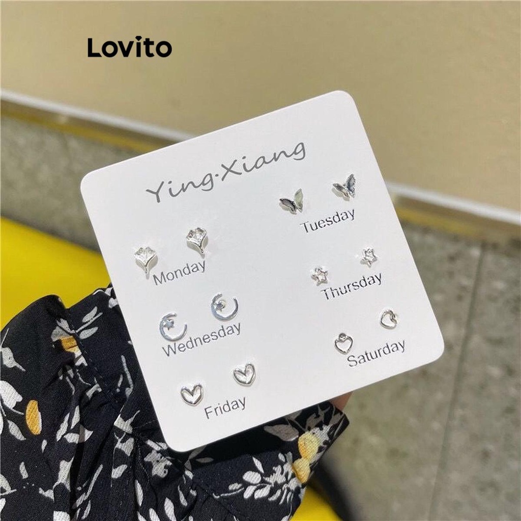 Lovito Bông tai trơn đơn giản S925 6 Paris dành cho nữ LFA13115