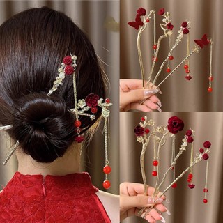 Kẹp Tóc Màu Đỏ Phong Cách Năm Mới 2024 Dễ Phối Đồ Thời Trang Cho Bé Gái