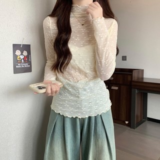 Brandy Melville Áo Thun Tay Dài Cổ Lọ Phối Ren Dáng Ôm Phong Cách Phương Tây Thời Trang Xuân Thu Cho Nữ