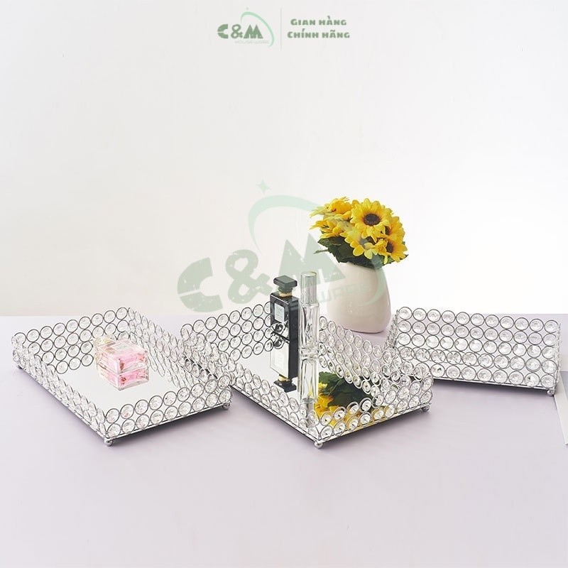 Khay Pha Lê Đựng Đồ Trang Sức Để Bàn Khay mỹ phẩm bình trà Nghệ Thuật đựng đồ tiện dụng siêu sang qu