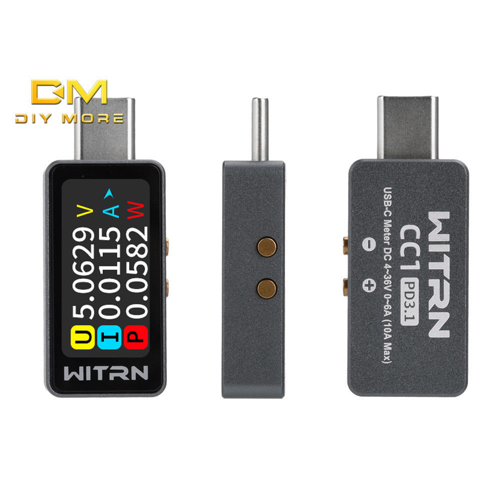 Diymore 0.96inch Màu IPS Đa Năng Ampe Kế Điện Áp Đồng Hồ Đo Công Suất Type-C Sạc Điện Thoại Đo Dòng Điện Hai Chiều DC 4 ~ 28V 0 ~ 6A