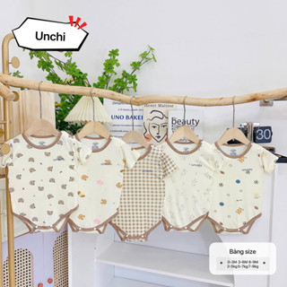 Bodysuit body chip bé trai bé gái sơ sinh Unchi phong cách Hàn Quốc hoạ tiết caro chất petit mềm mịn mát co dãn 4 chiều