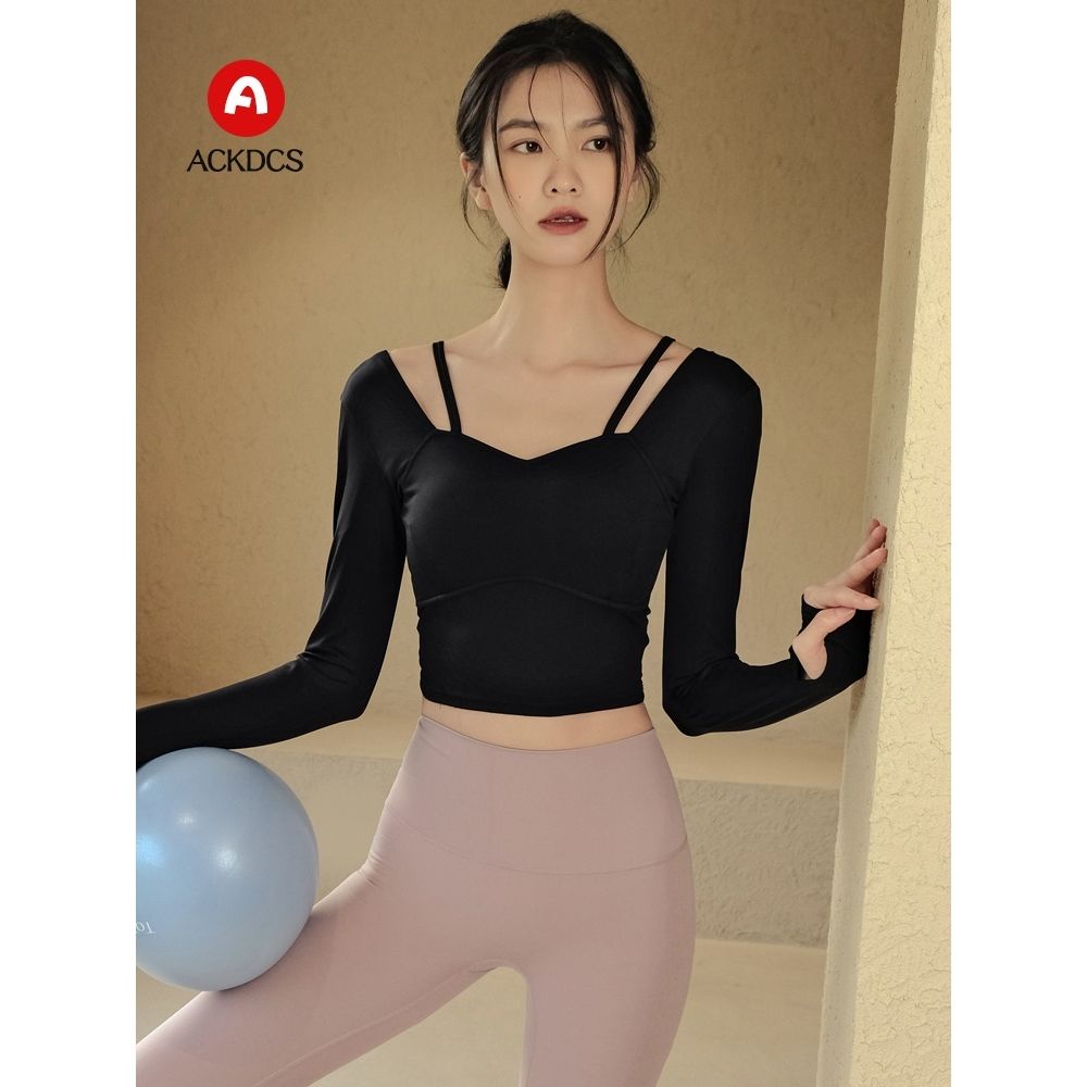 Áo Thun Thể Thao Tay Dài Có Mút Đệm Ngực Thời Trang Quyến Rũ Cho Nữ