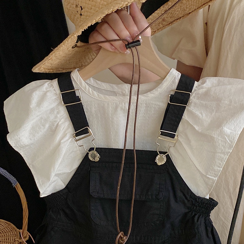 Set Áo Thun Tay Ngắn + Quần Yếm Dễ Thương Cho Bé Gái