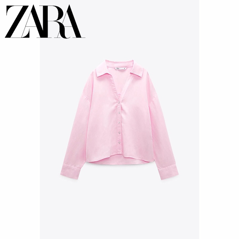 Zara Áo Sơ Mi Tay Dài Vải cotton Dáng Ngắn Thời Trang Trẻ Trung Cho Nữ