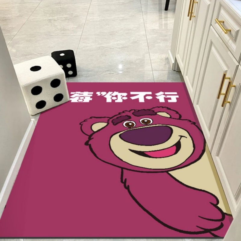 Thảm Lót Sàn Nhà Hình Gấu Và Dâu Tây Bằng pvc Không Cắt Lỗ