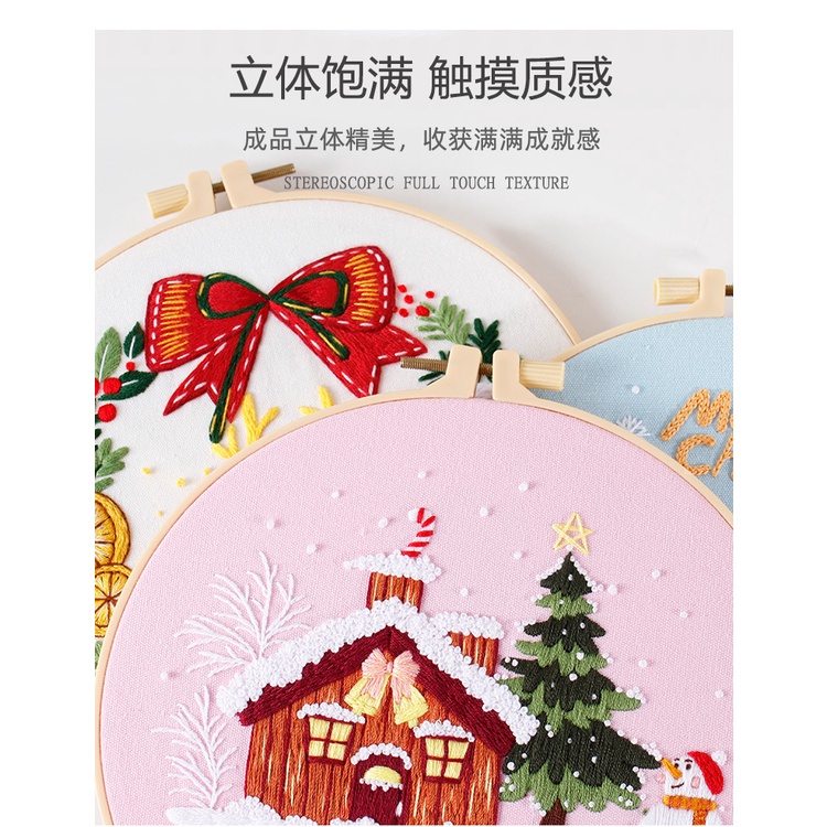 Tranh Thêu Chữ Thập Đường Kính 20cm Hình Tròn Đơn Giản Trang Trí Giáng Sinh diy