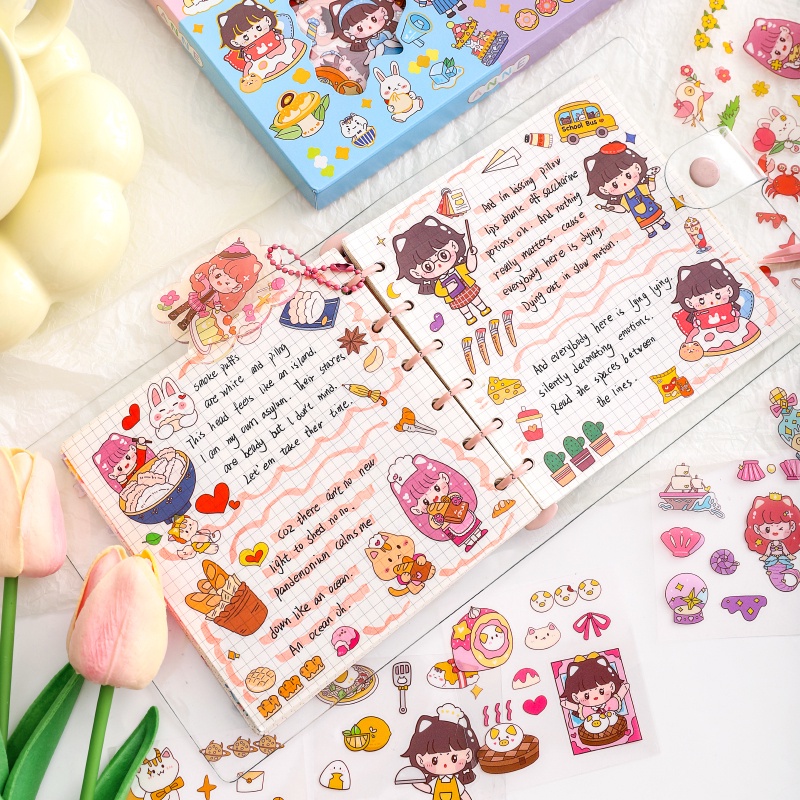 - Nhãn dán sticker 100 tờ dễ thương cho bé, nhãn dán dễ thương, đồ văn phòng phẩm