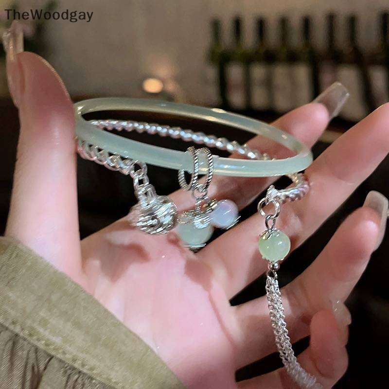 Thewoodgay Vòng Tay Hở Hai Mặt Màu Xanh Lá Cây Đánh Dấu Hai Mặt Có Thể Điều Chỉnh Thời Trang vintage Làm Quà Tặng Trang Sức Cho Nữ en