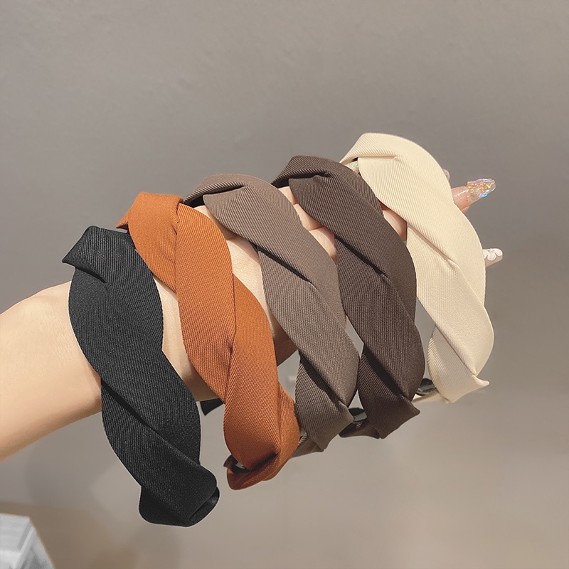 Băng Đô Cài Tóc Bện Màu Cà Phê Phong Cách Mới Cho Nữ