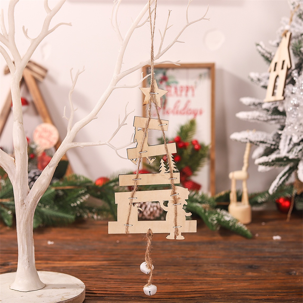 Phim hoạt hình Cây thông Noel bằng gỗ Thương hiệu gỗ Mặt dây chuyền Ông già Noel bằng gỗ Treo trang trí Cảnh ăn mặc