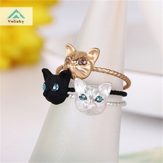 Velishy 1 nhẫn hình mèo đính đá thời trang