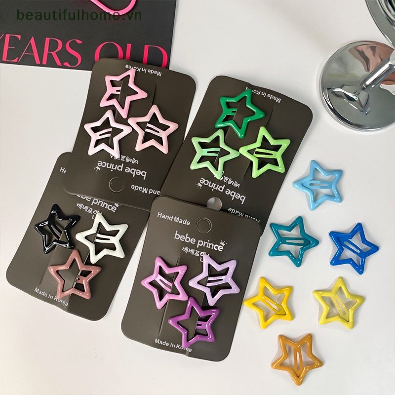 Bộ 3 Kẹp Tóc bb y2k Bằng Kim Loại Hình Ngôi Sao Nhiều Màu Dễ Thương Cho Nữ