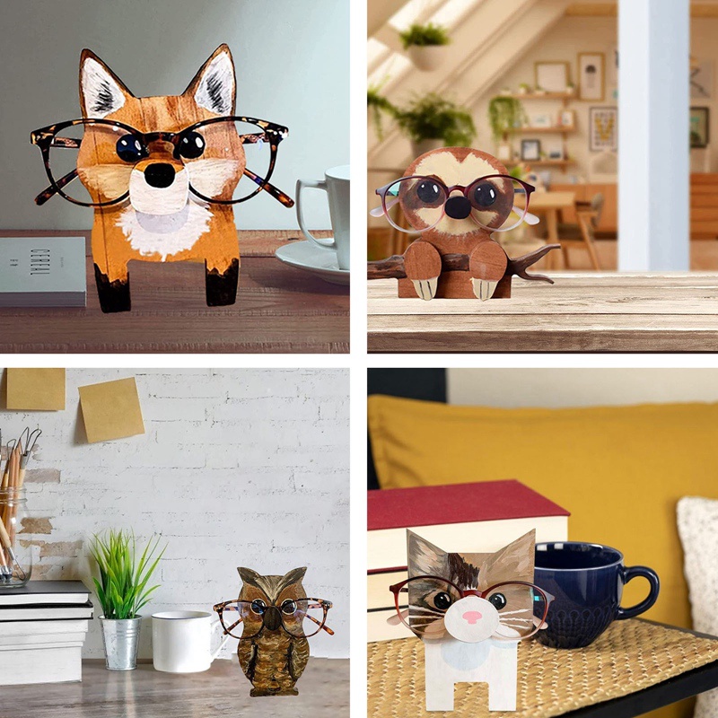 1 Giá Đỡ Trưng Bày Mắt Kính Bằng Gỗ Hình Thú 3d Dễ Thương
