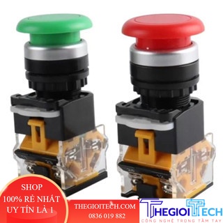 Công tắc nhấn đề LA38-11M, Nút Nhấn 22, LAY7 LAY 37, Chint NP4, phi 22mm đầu nấm dù, nhấn nhả tự reset, Nút dừng khẫn - Chint NP4 - MÀU ĐỎ