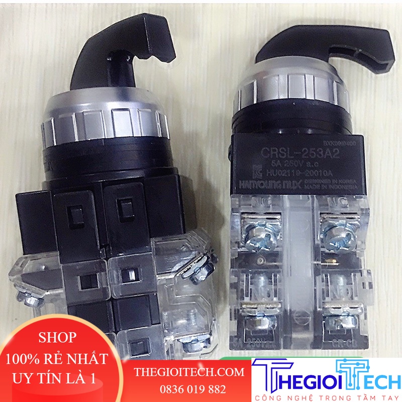 Công tắc xoay 3 vị trí tự giữ phi 25 2NO+2NC CRSL253A2 /(CRSL253A1+Tiếp điểm) Hanyoung Nux