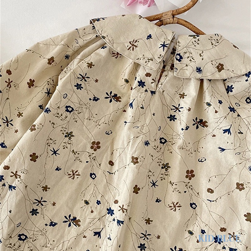 Đầm Hoa Tay Dài Cổ Búp Bê Thời Trang Xuân Thu Mới Cho Bé Gái