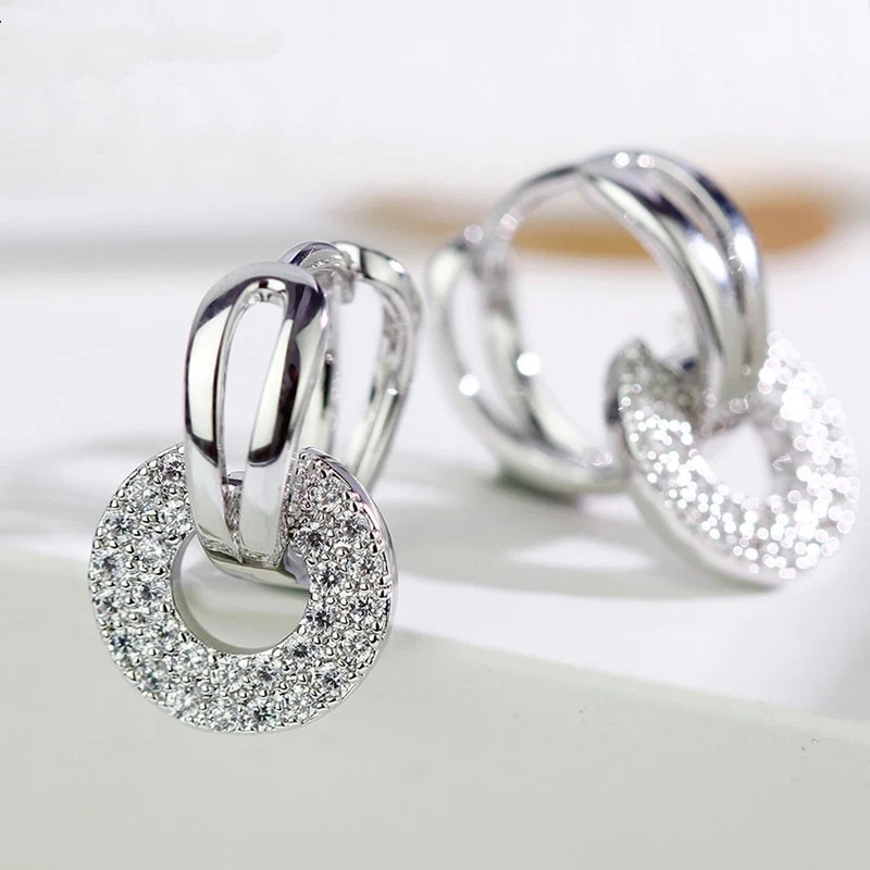 Bông Tai Hình Giọt Nước Đính Đá zircon Cao Cấp Phong Cách Âu Mỹ Sang Trọng
