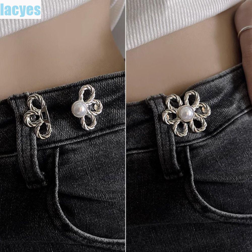 Lacyes Nút Cài Quần Bó Sát Bằng Hợp Kim Hình Hoa Dễ Thương Có Thể Điều Chỉnh Phong Cách Hàn Quốc