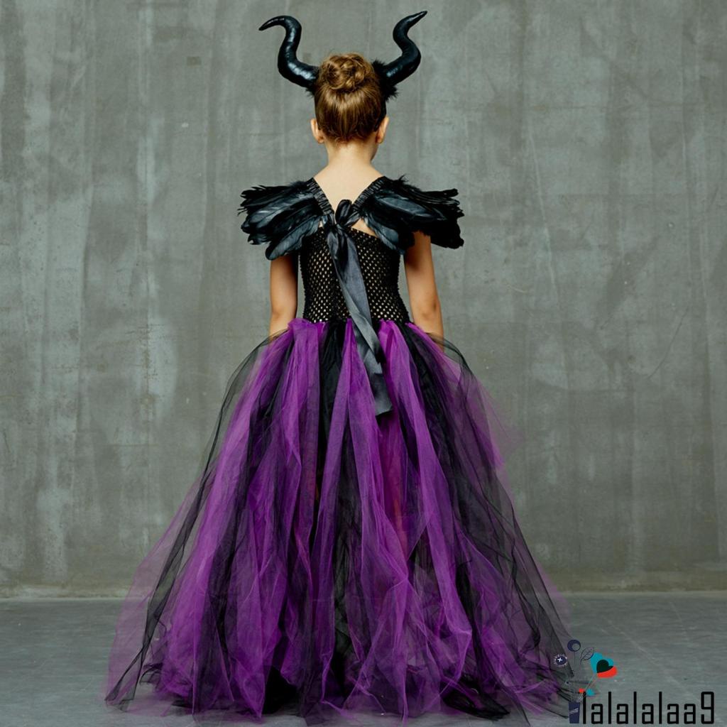 La-kid Đầm Hóa Trang Phù Thủy Sát Nách Phối Lưới Rỗng + Băng Đô + Găng Tay + Khăn Choàng Cho Bé Gái