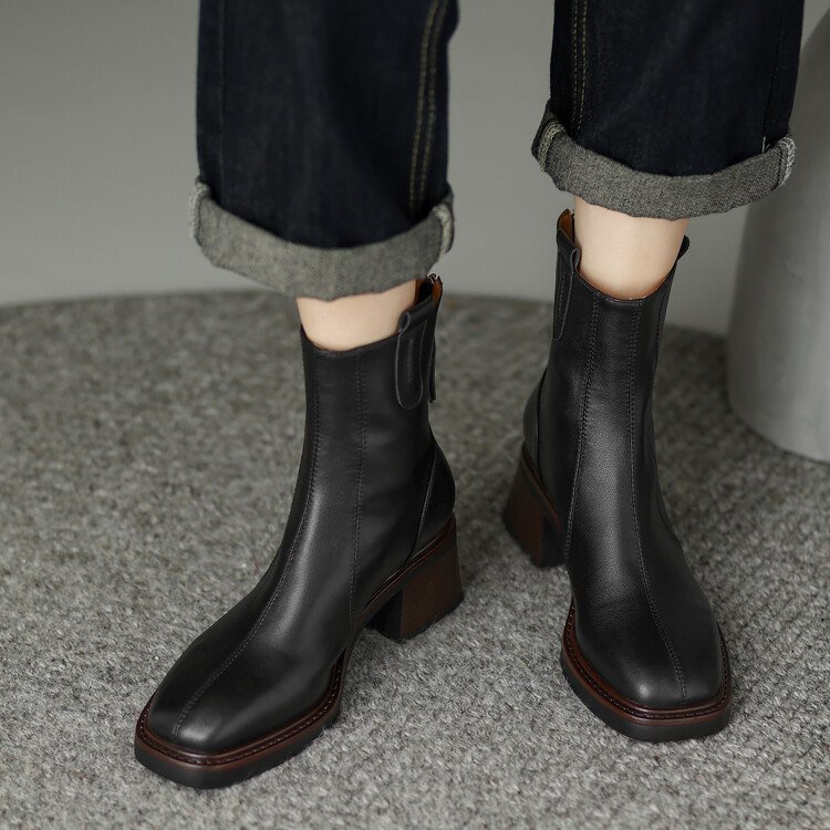 Giày Boot Đế Dày Mũi Vuông Có Dây Kéo Thời Trang Hàn Quốc Cho Nữ size 35-40