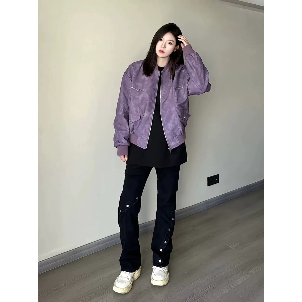 Áo Khoác bomber Da Lộn vintage Mỹ Thời Trang Cho Cặp Đôi