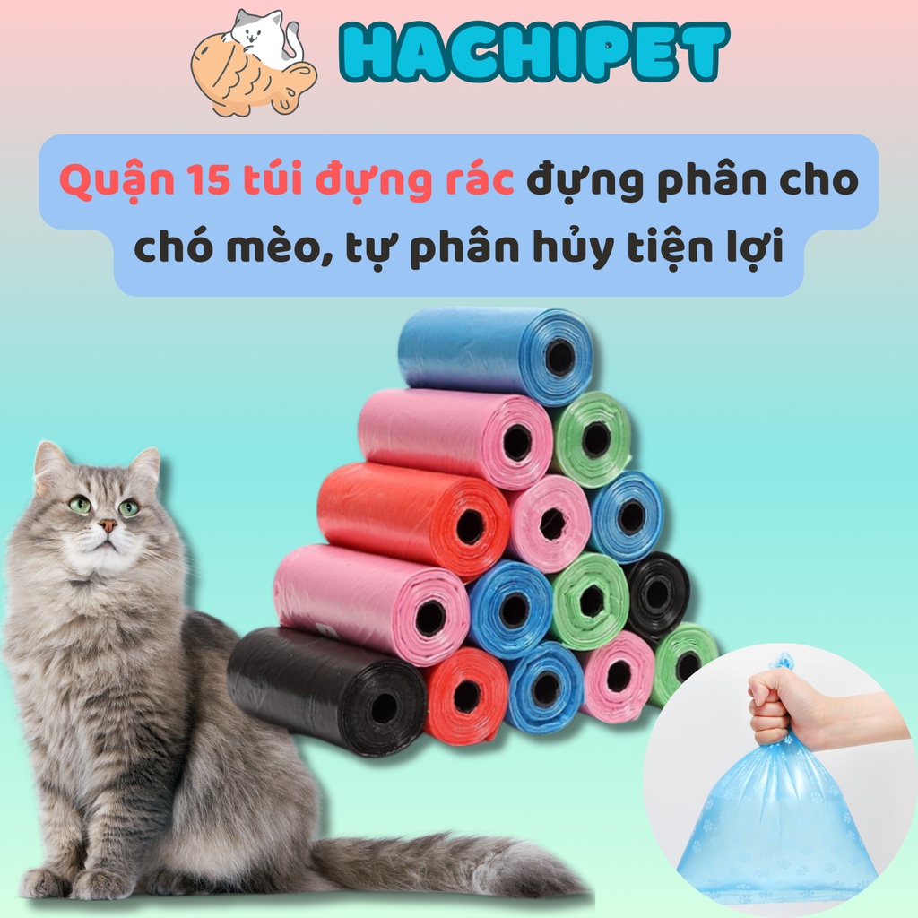 Cuộn 15 túi nilon đựng rác, đựng phân mèo tiện lợi