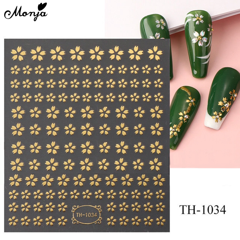 Monja Nhãn Dán Móng Tay Tự Dính Họa Tiết Hoa Ngôi Sao Ba Chiều Dễ Thương Hỗn Hợp Trang Trí Móng Nghệ Thuật Tự Làm