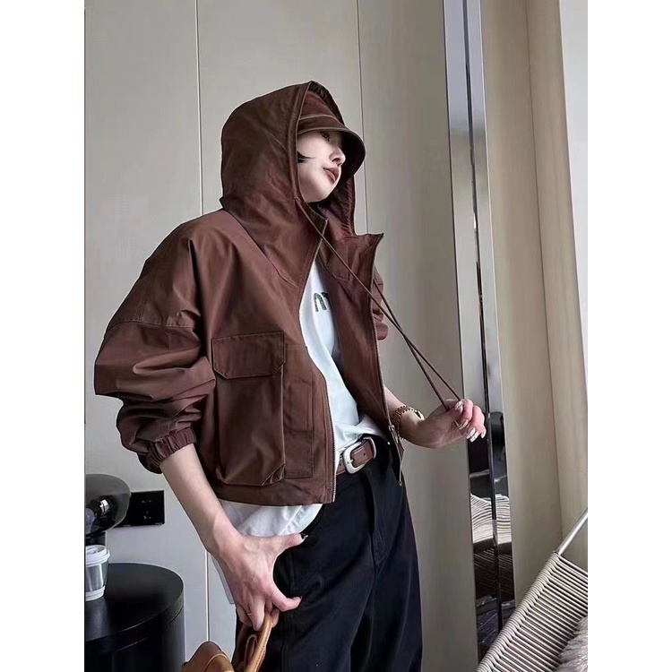 Áo Khoác Trùm Đầu Dáng Rộng Có Túi Thời Trang Mùa Thu Cho Nữ