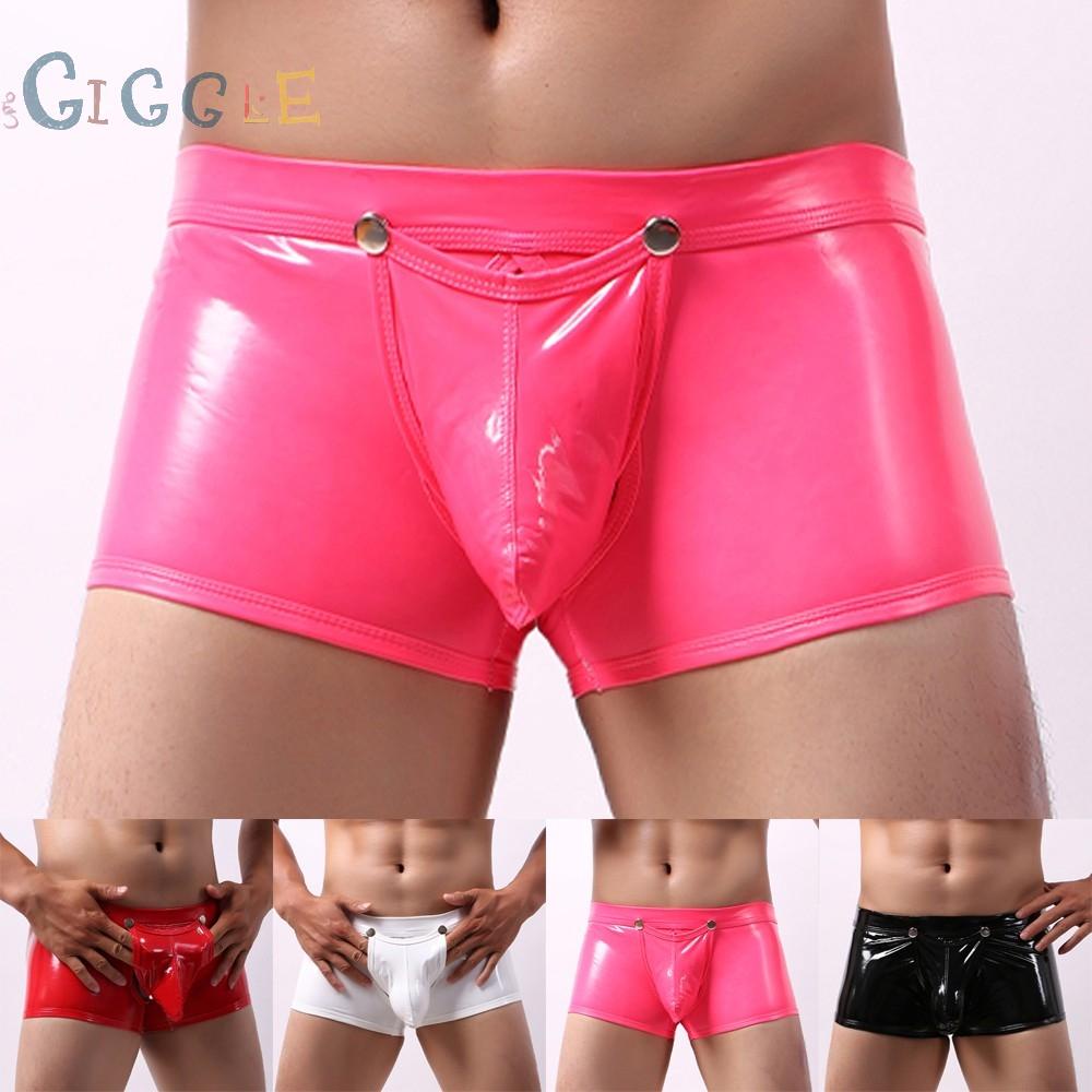 Men's Sexy Trunks Boxer Briefs Shorts Faux Leather Wet Look Underwear M L XL 2XL