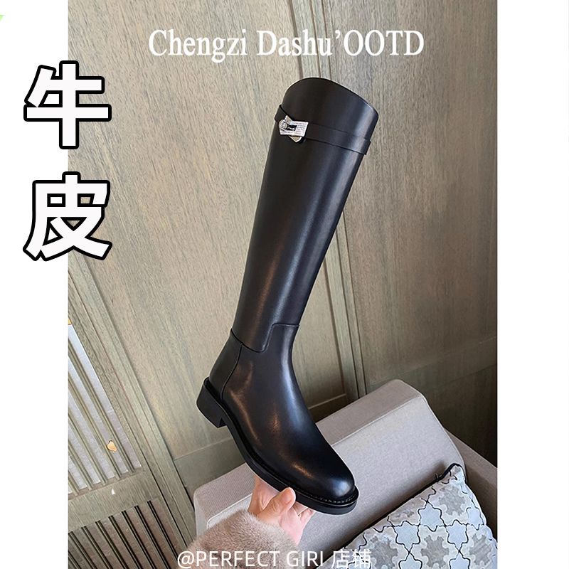 New york times ~ Bốt Da Thật Cao Gót Cổ Cao Đến Đầu Gối Phối Khóa Thời Trang Cho Nữ