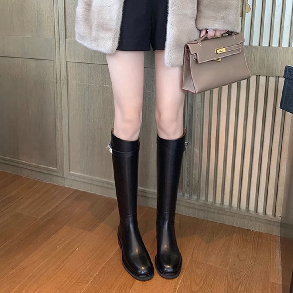 New york times ~ Bốt Da Thật Cao Gót Cổ Cao Đến Đầu Gối Phối Khóa Thời Trang Cho Nữ