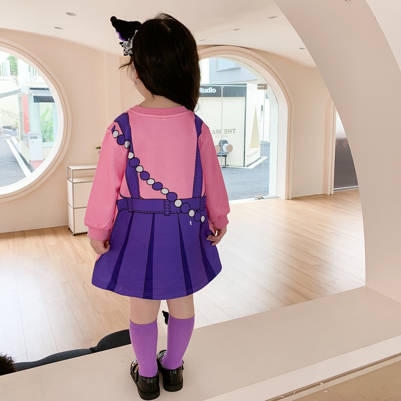 Đầm Len Giả Hai Mảnh Tay Dài In Hoạt Hình Phong Cách Xuân Thu Cho Bé Gái 90-140cm