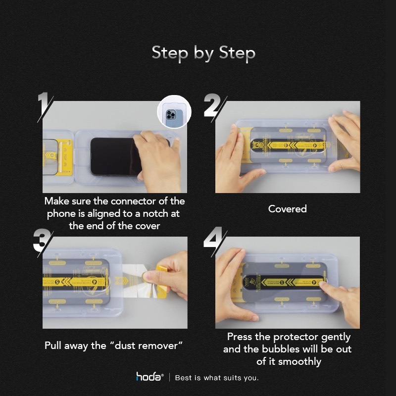 KÍNH CƯỜNG LỰC HODA Sapphire nguyên khối kèm khung trợ dán IPhone 15 Pro/IPhone 15 Pro Max/IP14 Promax /14 Pro