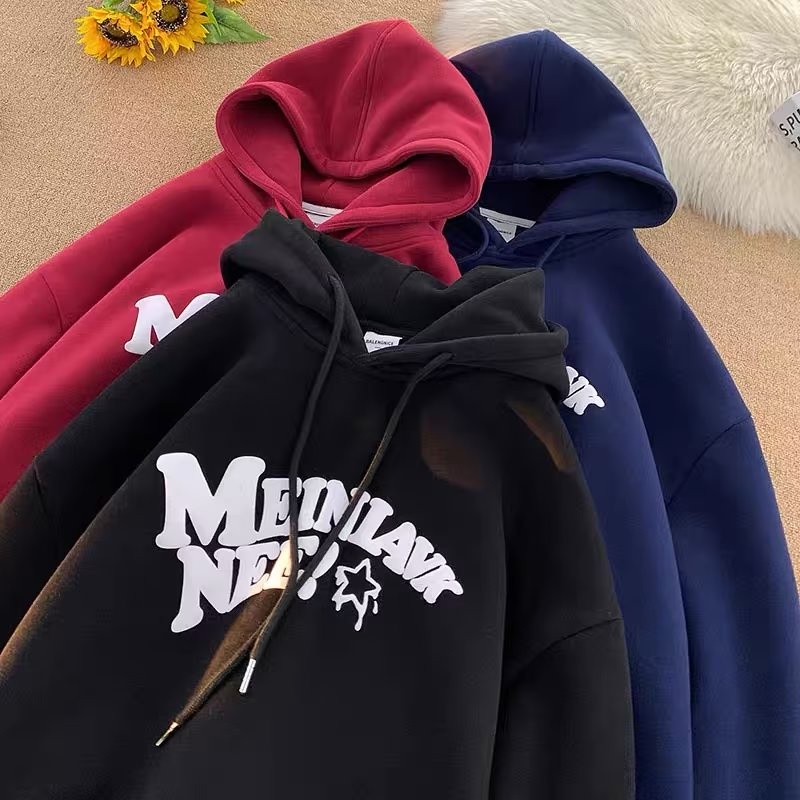 Áo hoodie Nhung Dày Dặn Tay Dài In Chữ sense Màu Xanh navy Cỡ m-5xl Thời Trang Mùa Thu Cho Nam