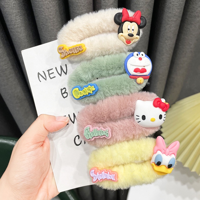 Kẹp Tóc Vải Lông Hình Gấu Dâu Tây Hoạt Hình Phong Cách Hàn Quốc Dễ Thương Dành Cho Học Sinh Nữ