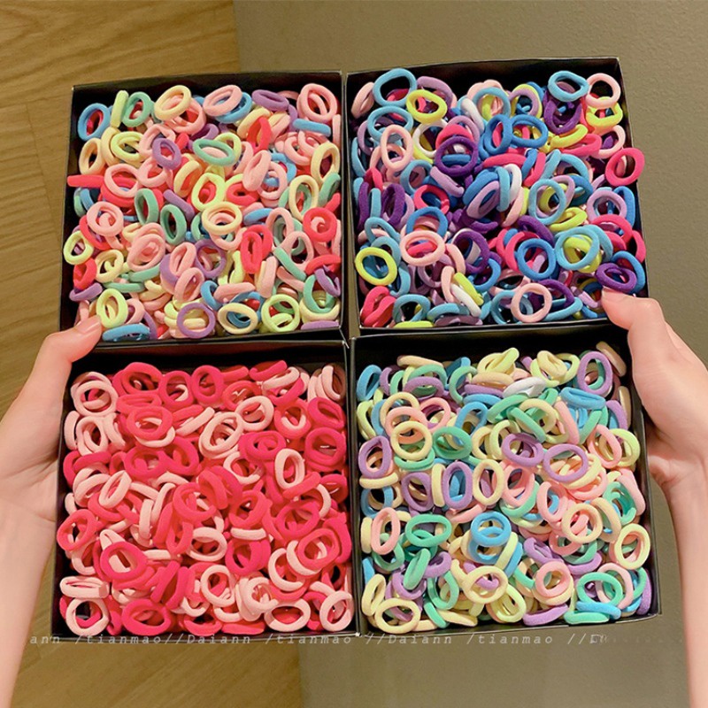 Set 100 Dây Buộc Tóc Cao Su Co Giãn Đơn Giản Thời Trang Hàn Quốc Cho Bé Gái