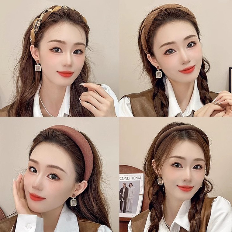 Băng Đô Cài Tóc Bản Rộng Màu Nâu Cà Phê Thời Trang Thu Đông Hàn Quốc