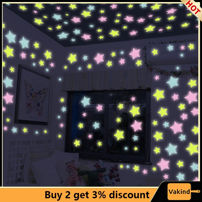 Vakind Miếng Dán Tường Hình Ngôi Sao Dạ Quang 3cm / 4.6cm / 3.8cm