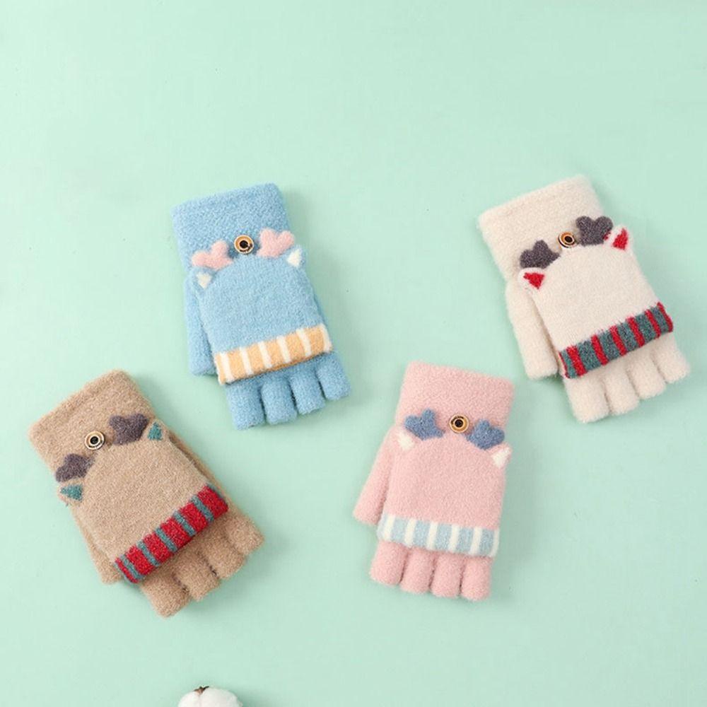 Pockty Găng Tay Hở Ngón Mùa Đông Ấm Áp Họa Tiết Hoạt Hình