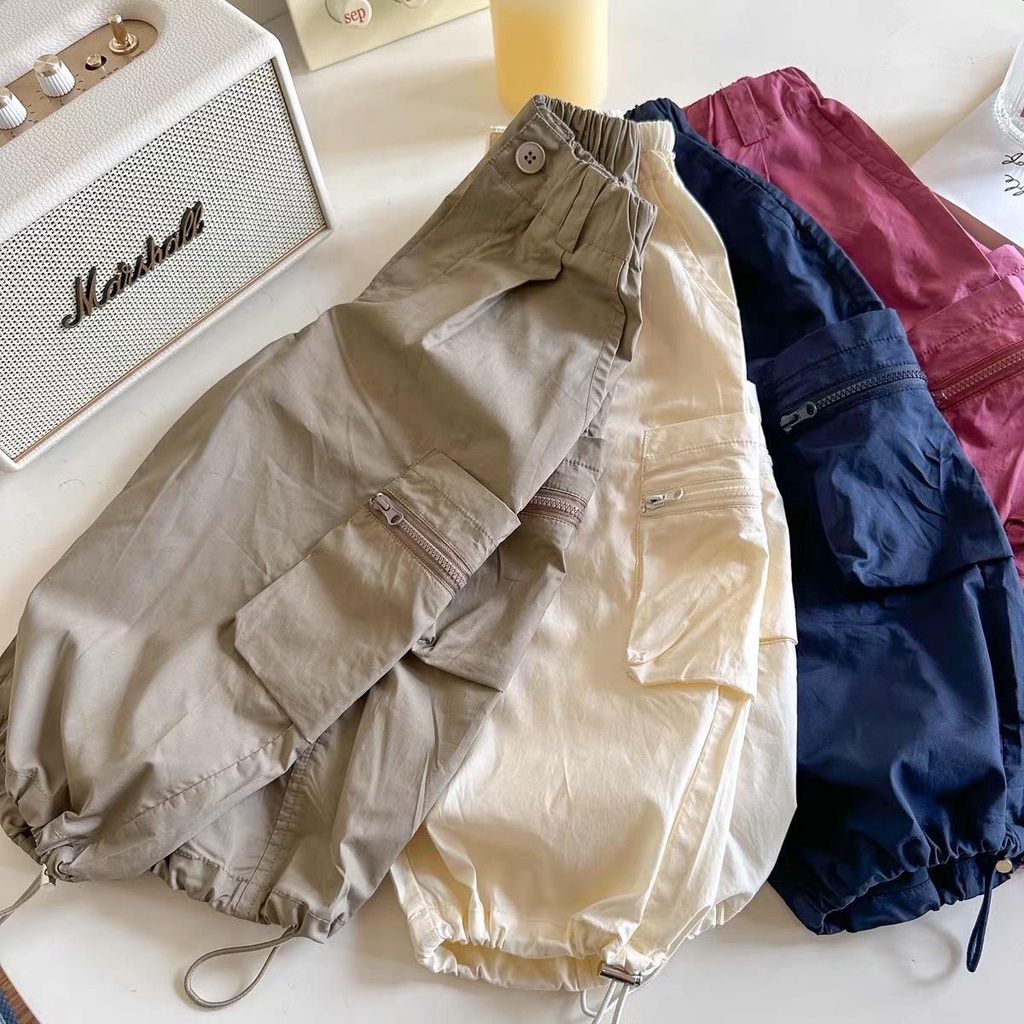 Quần Thô Gió 4 Màu Cho Bé Quần Túi Hộp Dây Rút Y2k Cho Bé Trai Và Bé Gái Heri Kids