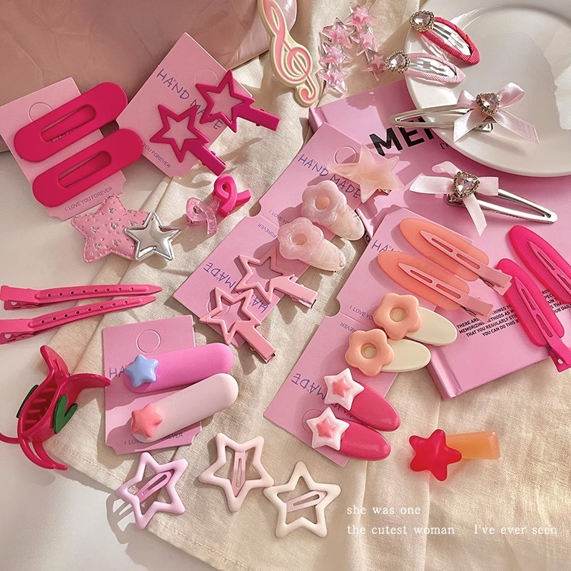 Bộ Kẹp Tóc dopamine y2k Màu Hồng Thời Trang Cho Bé Gái